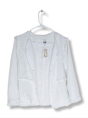 NWT Luii White Fringe Basket Weave Cardigan Boho Open Jacket Sz M Anthropologie